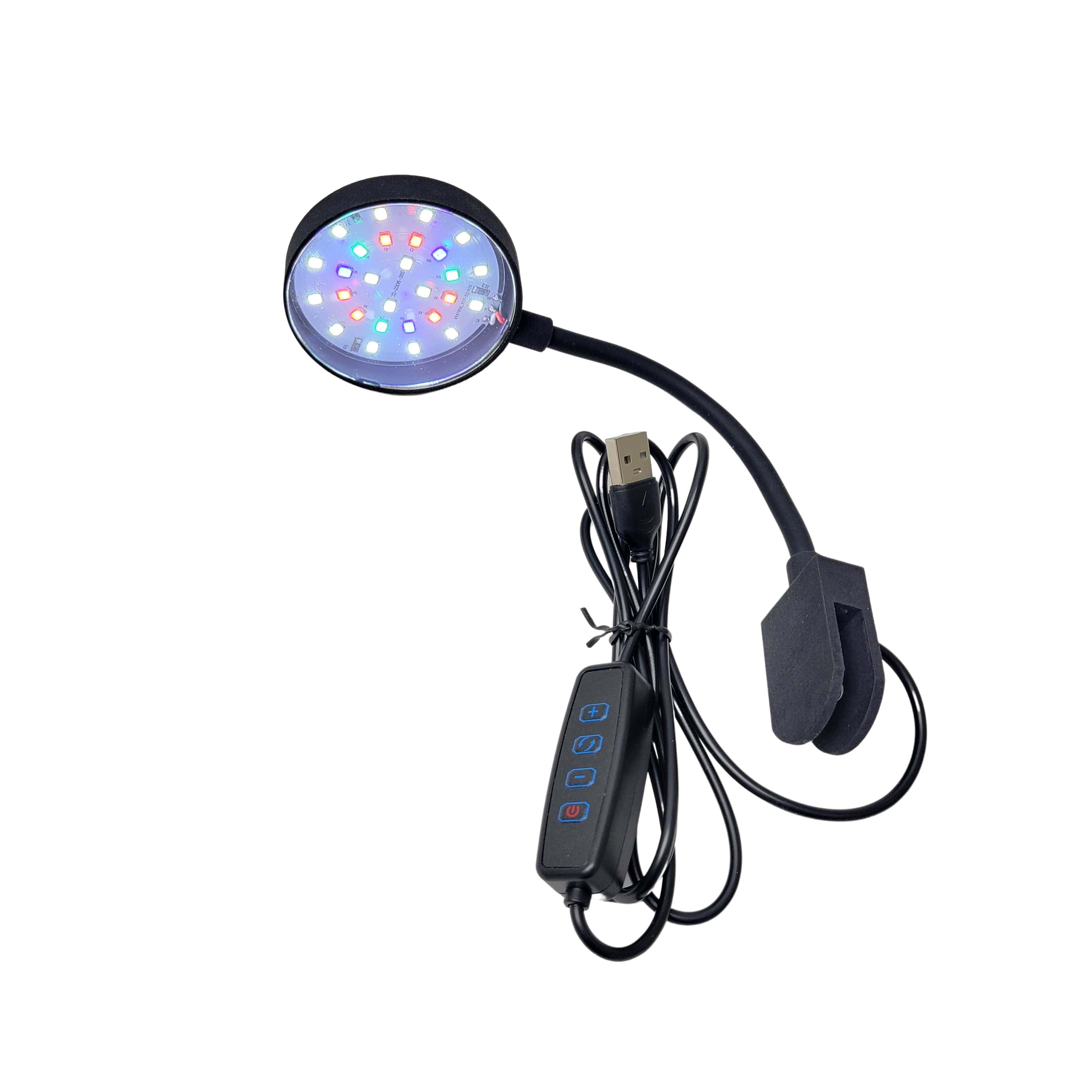 2.5" Clip-On Full Spectrum LED Aquarium Plant Light by Lifegard Aquatics in a bottom view that shows the LED lights