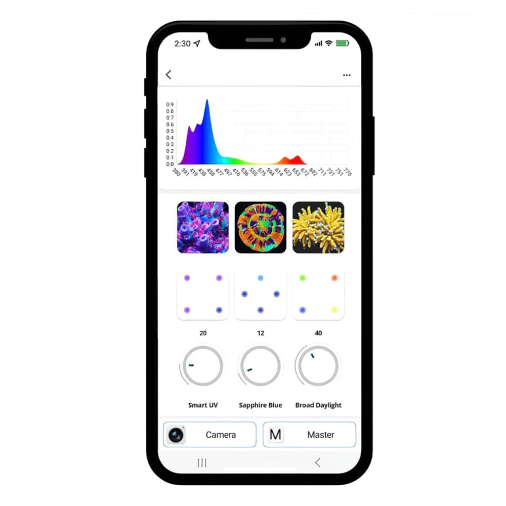 Illumagic X4 LED - Aquascaper (freshwater) app on a phone on a white background