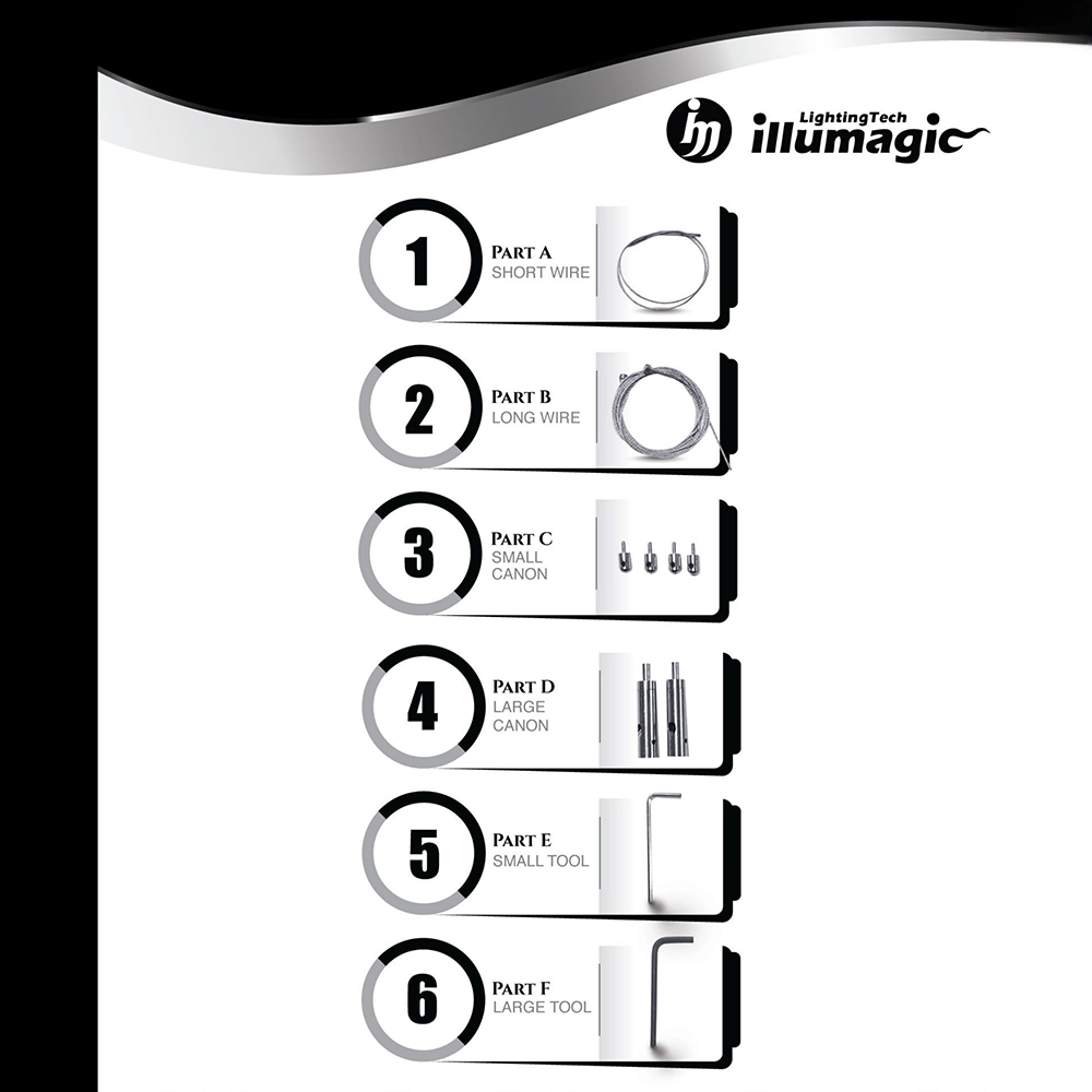 Illumagic X4 LED Hanging Kit inclusions on a white background