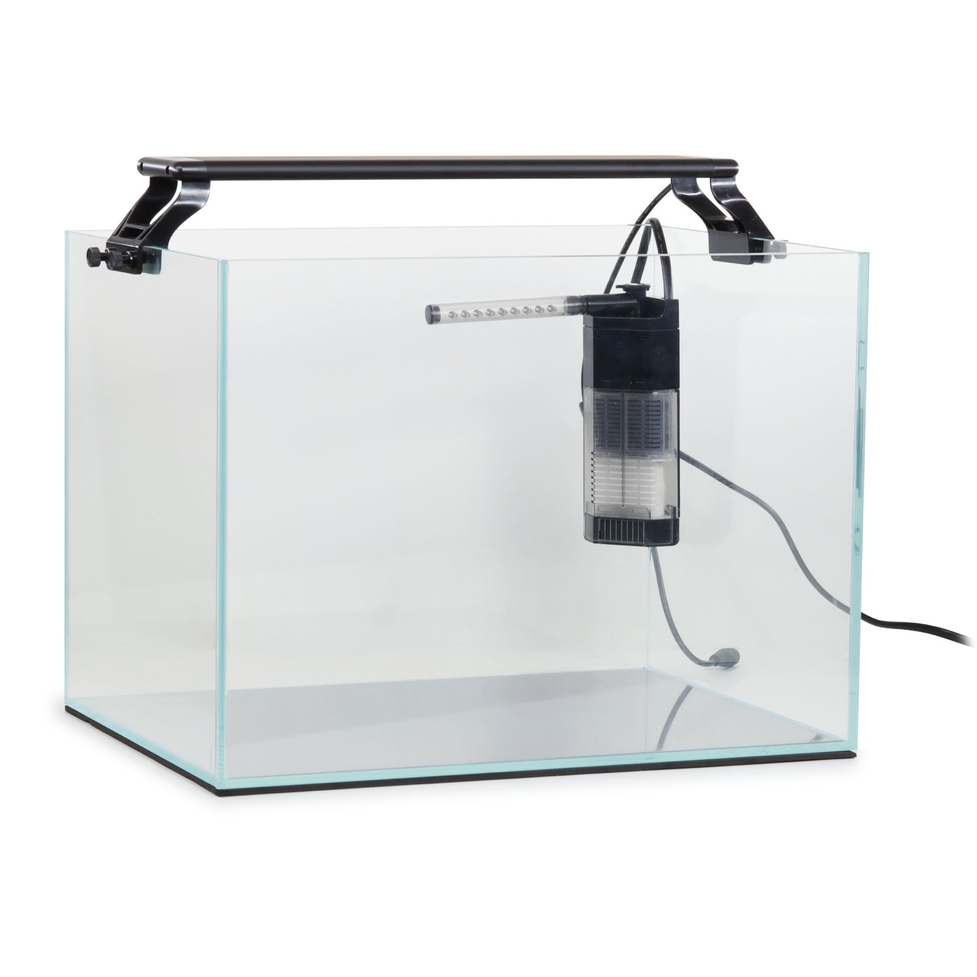 JBJ 10 Gallon Rimless Aquarium Aquascaper Kit front view with equipment