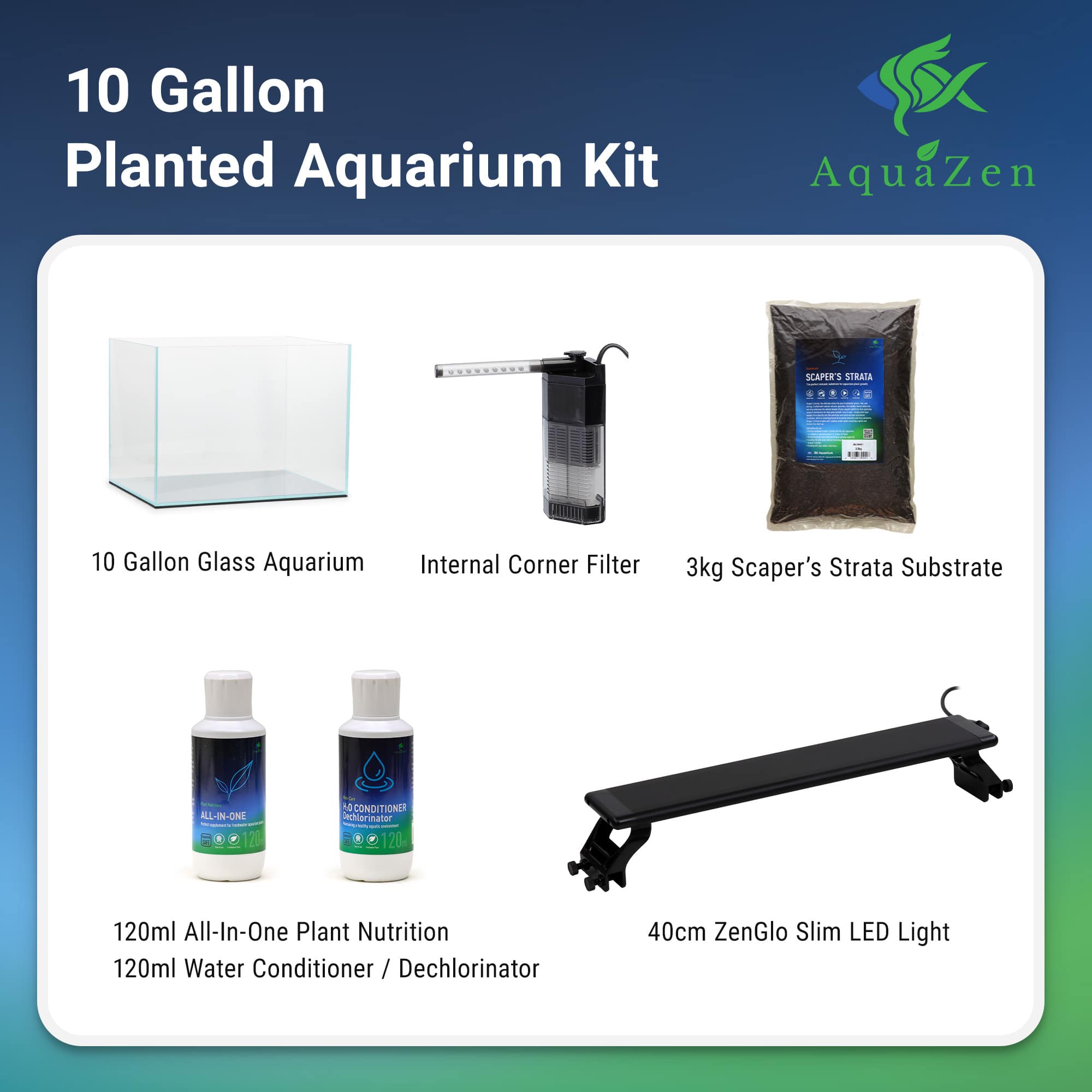 JBJ 10 Gallon Rimless Aquarium Aquascaper Kit diagram what comes inside?