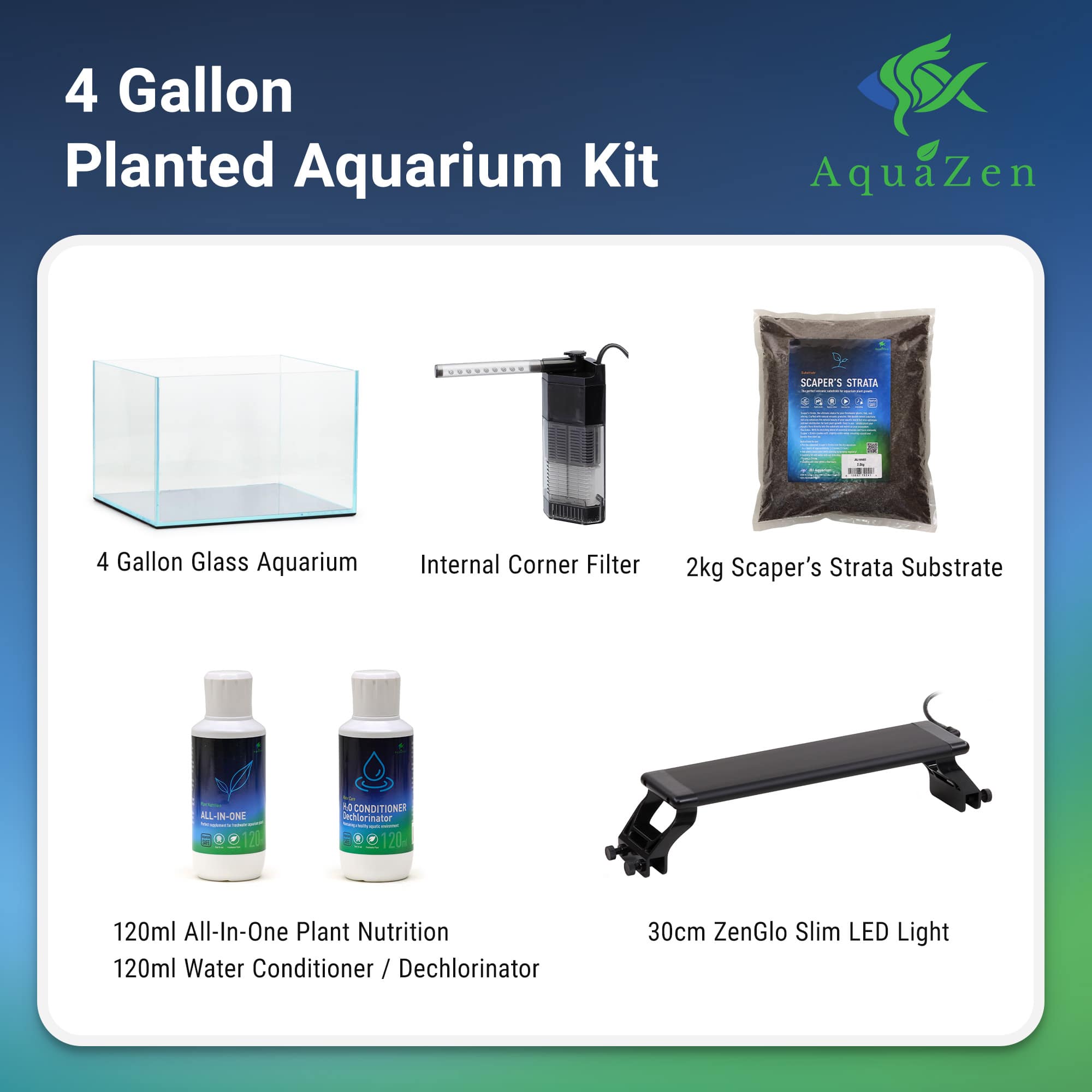 JBJ 4 Gallon Rimless Aquarium Aquascaper Kit what comes inside?