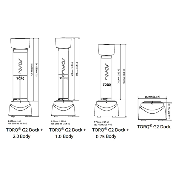 Nyos Torq G2 Reactor Body 1.0 - Medium side by side dimensions