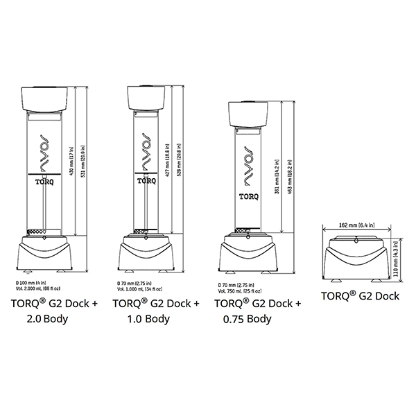 Nyos Torq G2 Reactor Body 2.0 - Large side by side dimensions