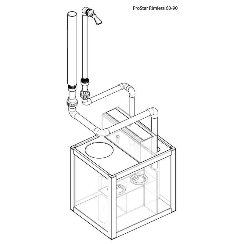 ProStar 60 Rimless Aquarium V2  60-90 gallon diagram of filter system and plumbing