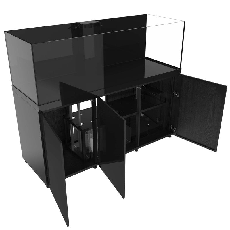 ProStar 230 Rimless V2 Aquarium with Stand black cabinet doors open filtration system