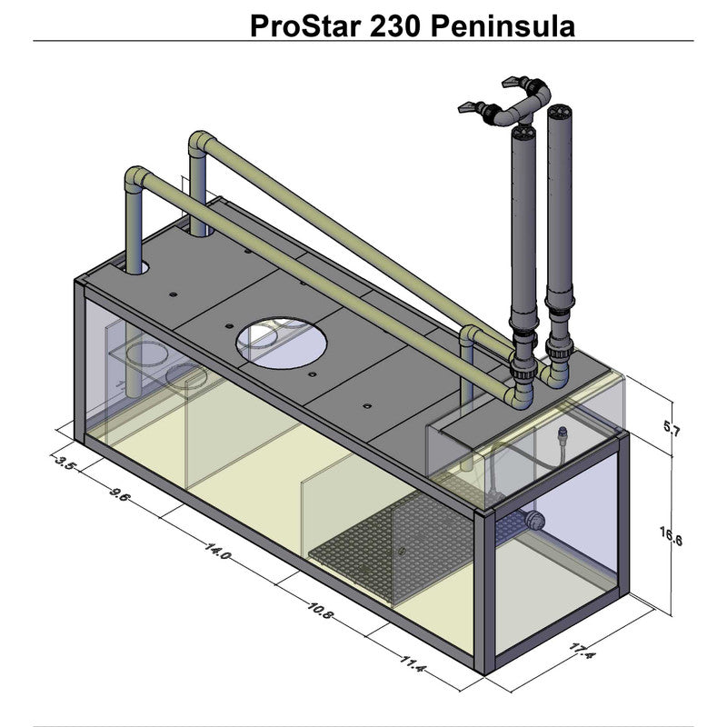 ProStar Rimless V2 230 Peninsula Aquarium sump dimensions