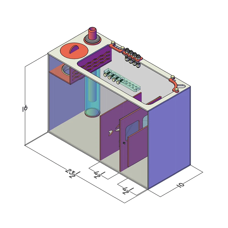 RedFlex 4-In-1 Sump 100 (16" x 16" x 16") by Pro Clear Aquatic Systems angled view dimensions