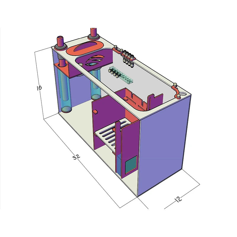 RedFlex 4-In-1 Sump 200 (32" x 12" x 16") by Pro Clear Aquatic Systems angled view dimensions