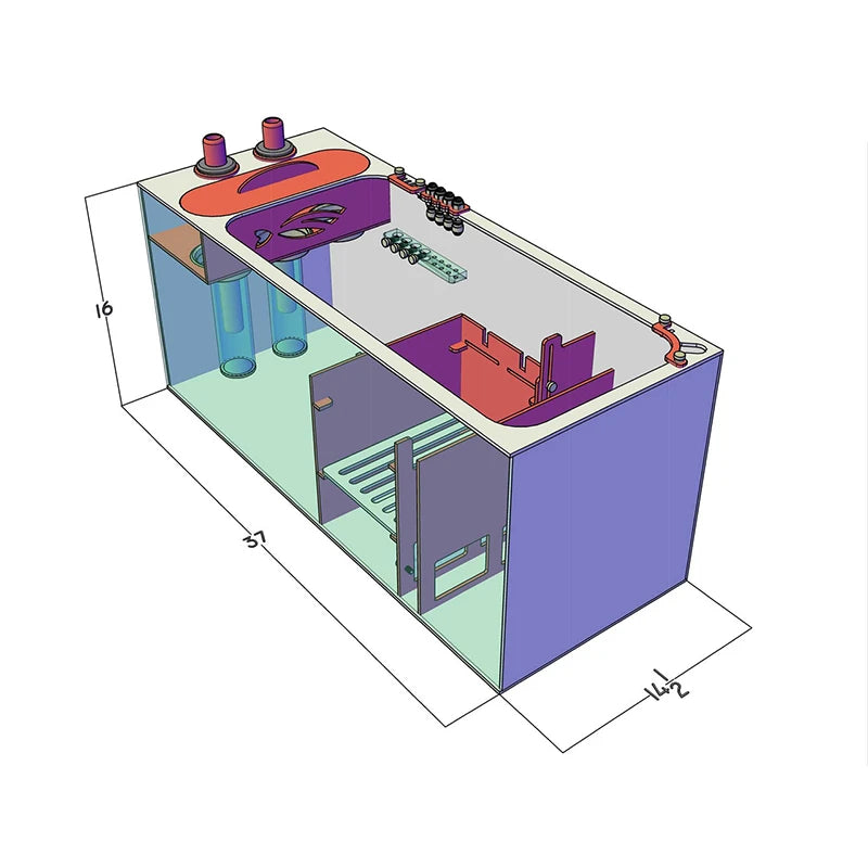 RedFlex 4-In-1 Sump 300 (37" x 14.5" x 16") by Pro Clear Aquatic Systems right side angled view dimensions