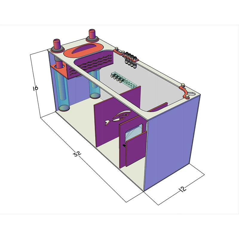 RedFlex Reef Sump 200 (32" x 12" x 16") by Pro Clear Aquatic Systems angled view dimensions