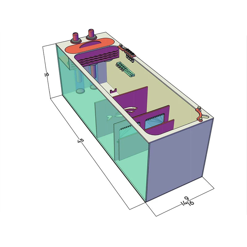 RedFlex Reef Sump 400 (45" x 14.5" x 16") by Pro Clear Aquatic Systems angled view dimensions