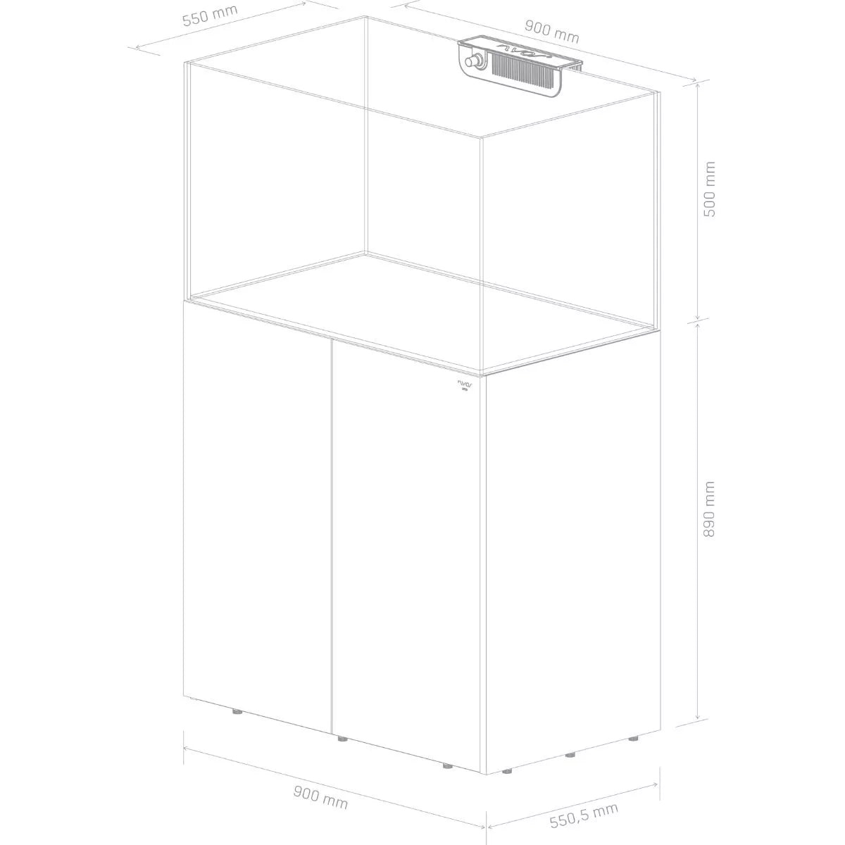 Nyos 69 Gallon OPUS G2 300 Aquarium w/ Slim-Line Cabinet (Grey) dimensions