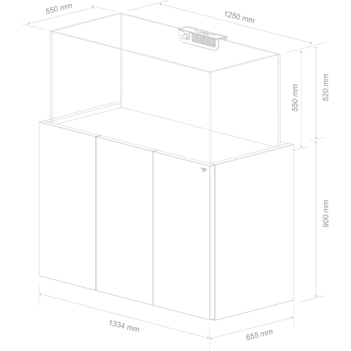 Nyos 100 Gallon OPUS G2 440 Aquarium w/ Pro-Line Cabinet (Grey) dimension